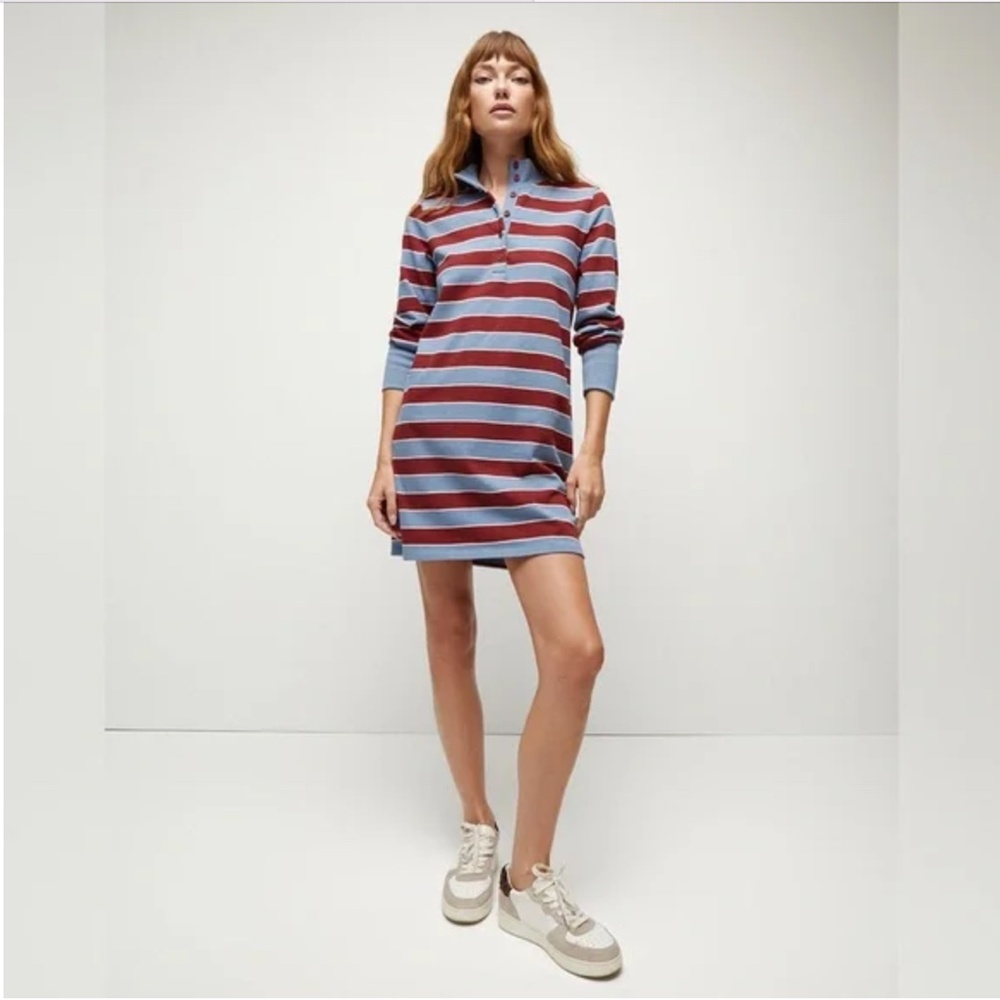 Veronica Beard Cenda Striped Cotton Jersey Mini Dress, Red Blue, XS Preppy Rugby